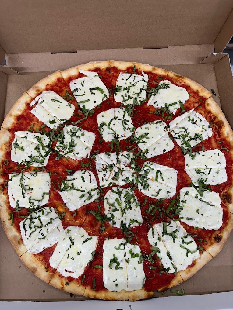 Fresh Margherita pizza from Delizia's Pizza in Newburgh, New York